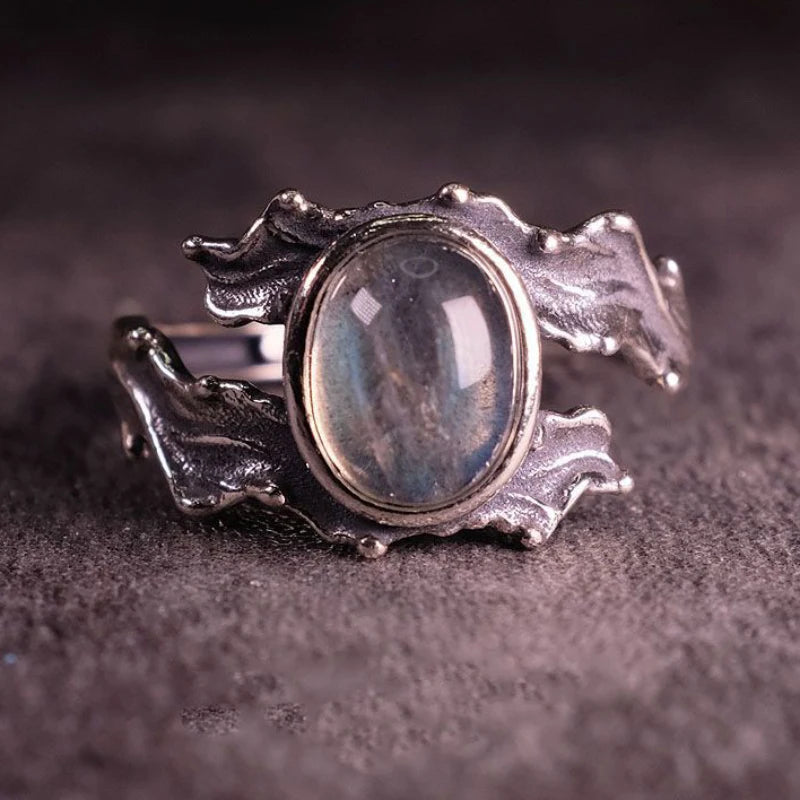 Hip Hop style 925 silver inlaid blue moonlight stone rings for women exquisite and fashion crystal ring wedding jewelry