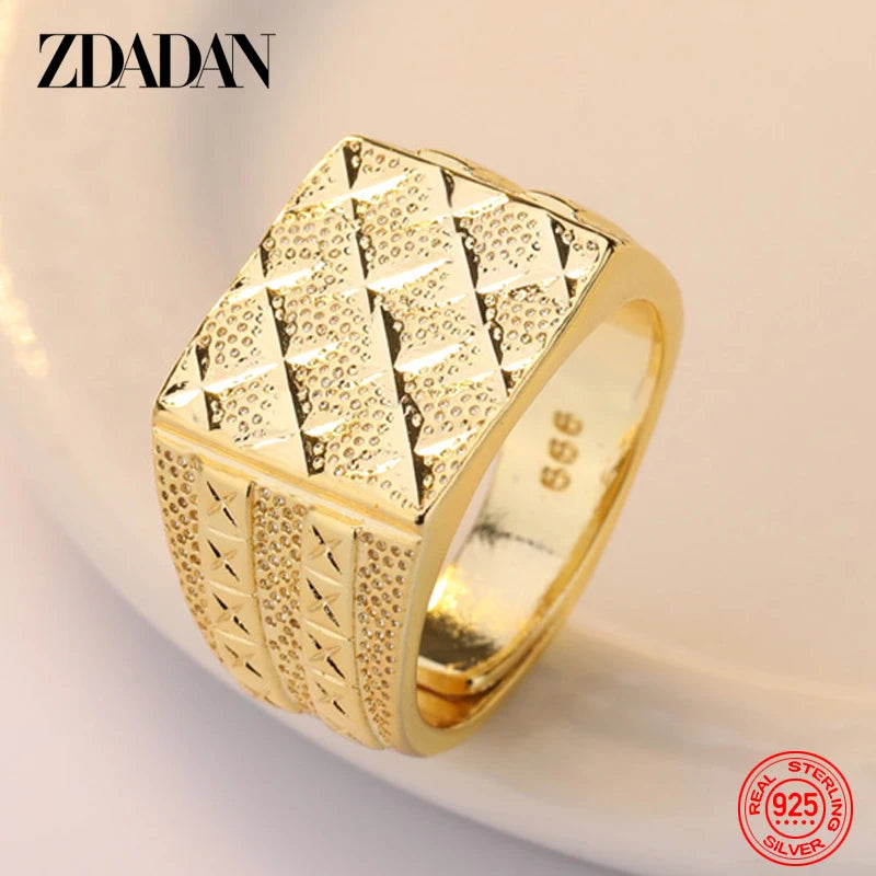 ZDADAN 925 Silver 18K Gold Ring For Women Men Wedding Jewelry