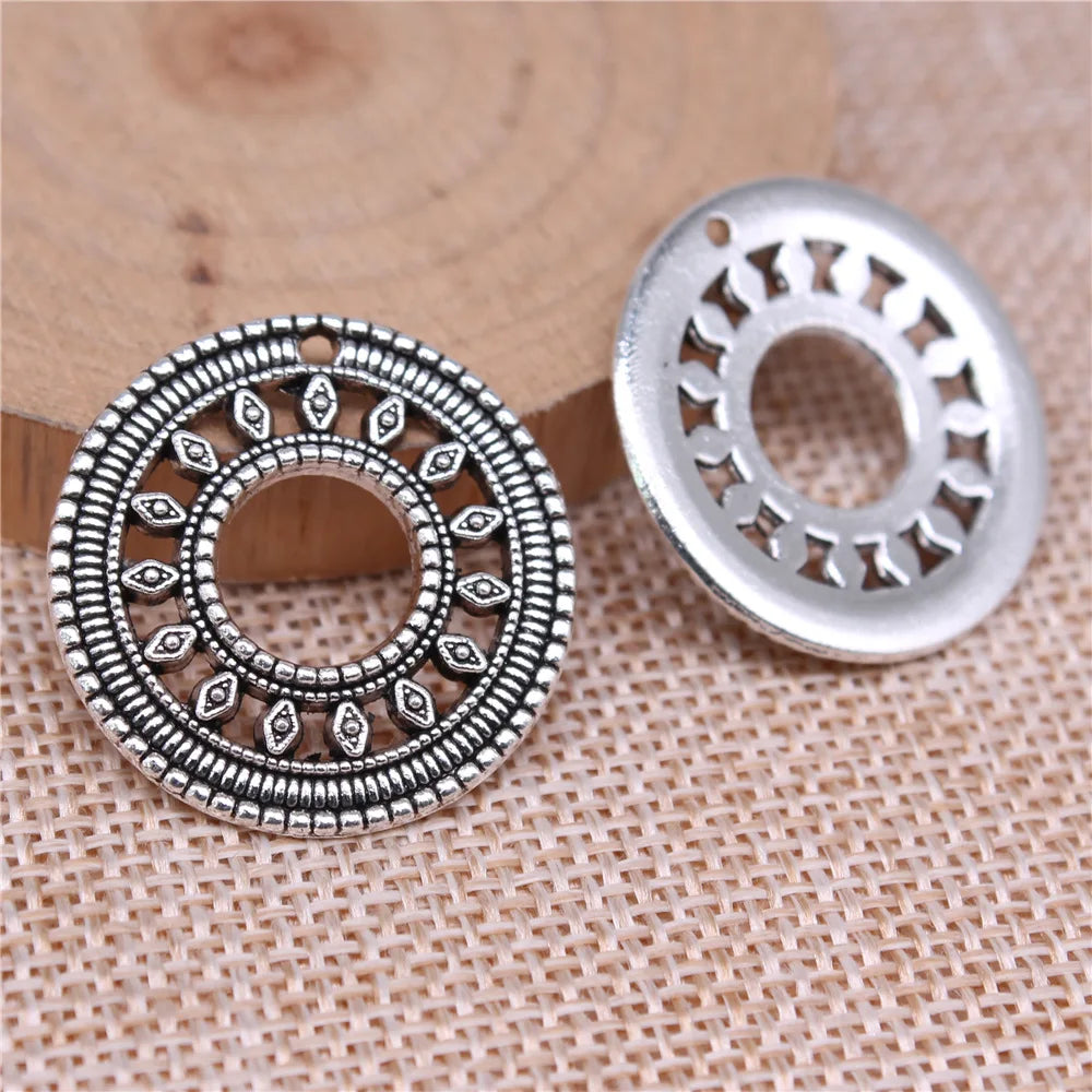 10pcs 26x26mm(1.02x1.02inch) 2 Colors Antique Bronze Color Antique Silver Color Circle Charms Pendants Jewelry Accessories