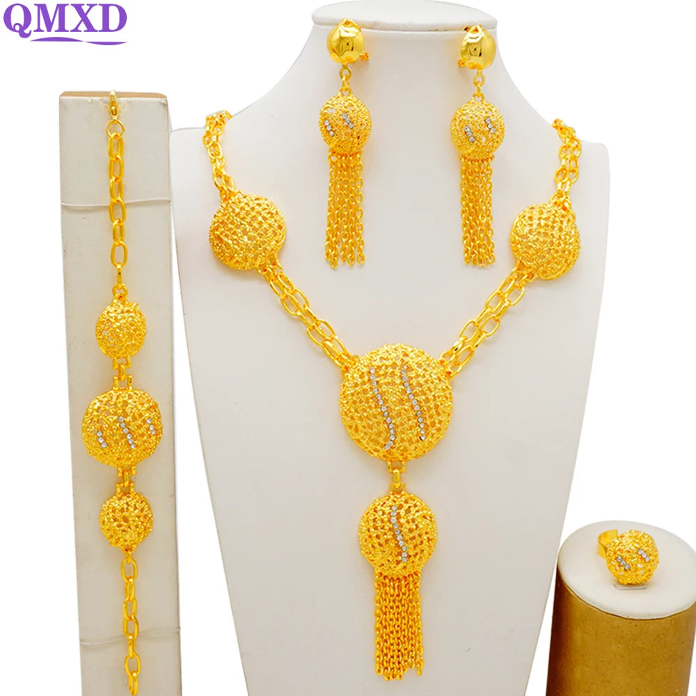 Dubai Gold Color Jewelry Sets African Indian wedding Bridal Wife gifts Necklace Bracelet Earrings ring Jewelery for Women 2022