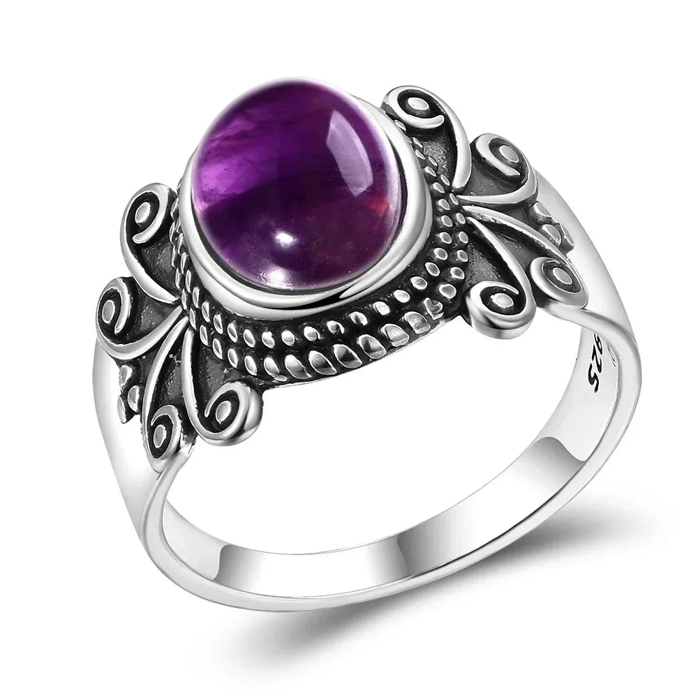 Retro Natural Ring for Men Women Tiger's Eye Rhodochrosite Kyanite Amethyst Stone Rings Jewelry Party Birthday Gift Wholesale