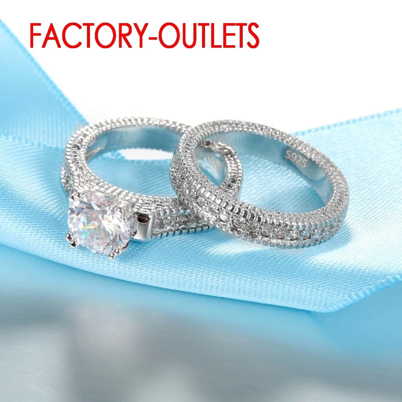 Genuine 925 Sterling Silver Wedding Ring Unisex Romantic Fashion Jewelry Cubic Zirconia Prong Setting Wholesale