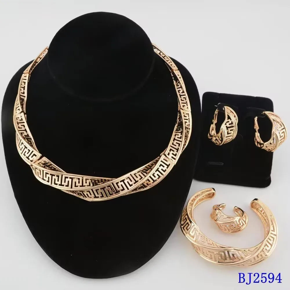 Wedding Jewelry Set Africal Zircon Bracelet necklace Earring Ring 18K Gold Plated Jewelery set