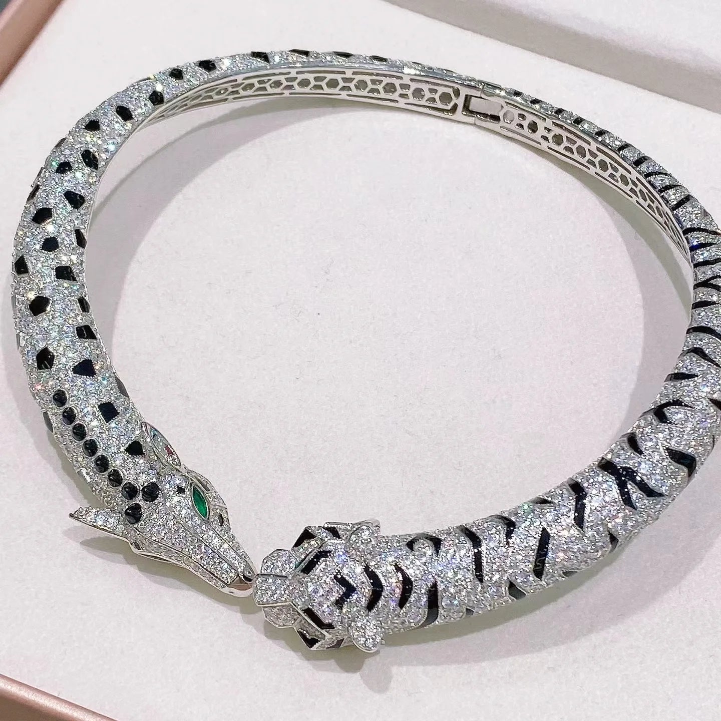 Luxury Sterling Silver Choker Necklace for Women Black Spot Giraffe Panther Silver Necklace Argent 925 Necklaces Leopard Jewelry