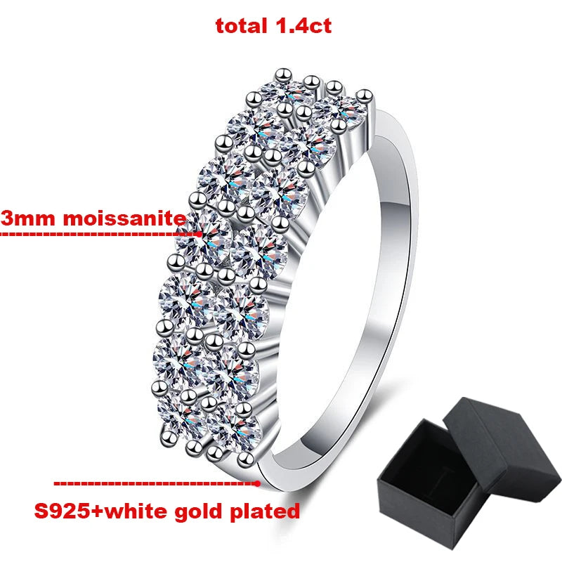 Smyoue 1.4CT 0.7CT 3mm Moissanite Ring for Women Half Enternity Diamond Band S925 Sterling Silver Plated White Gold Ring GRA