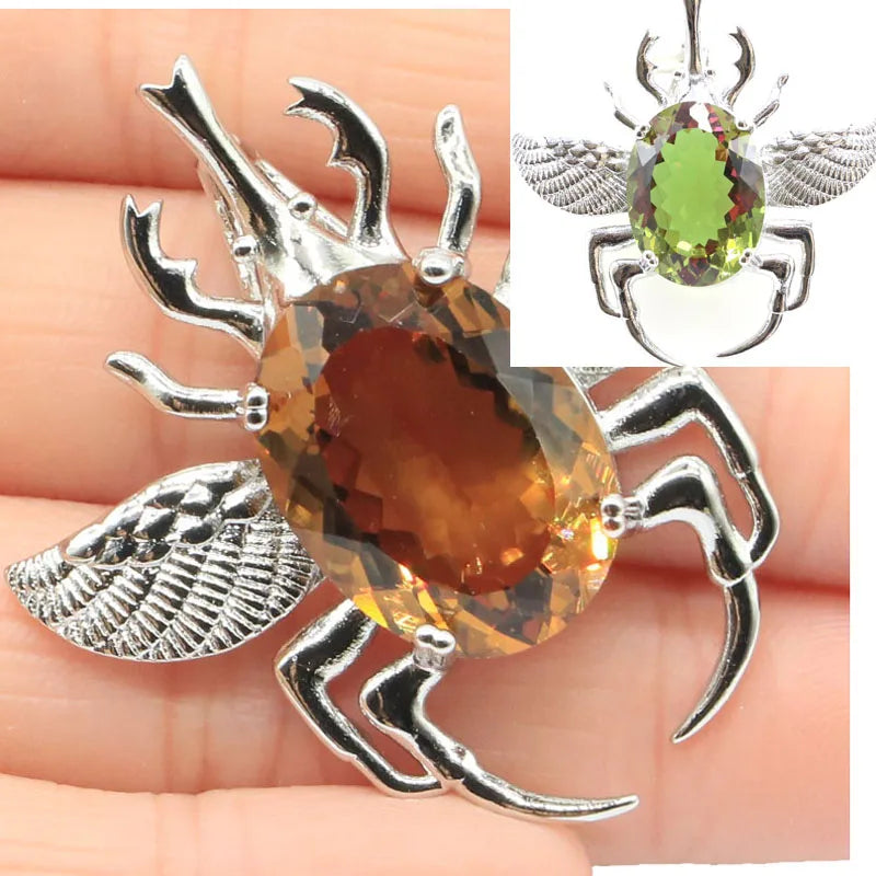 40x40mm Eye-Catching Big Beetle Zultanite Color-Changing Alexandrite Topaz Men's Present Silver Pendant