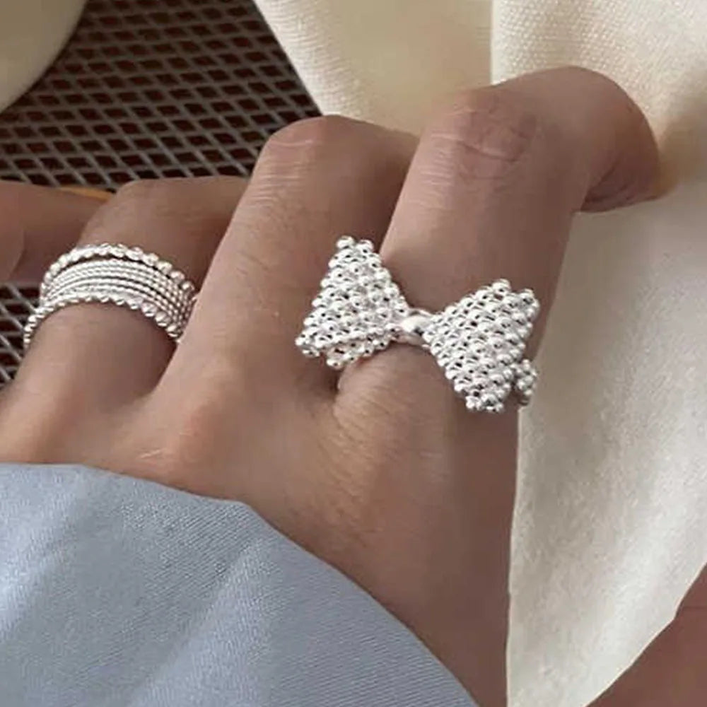 925 Sterling Silver Rings Fashion Hip Hop Vintage Couples Creative Big Bow Design Thai Silver Party Jewelry Birthday Gifts