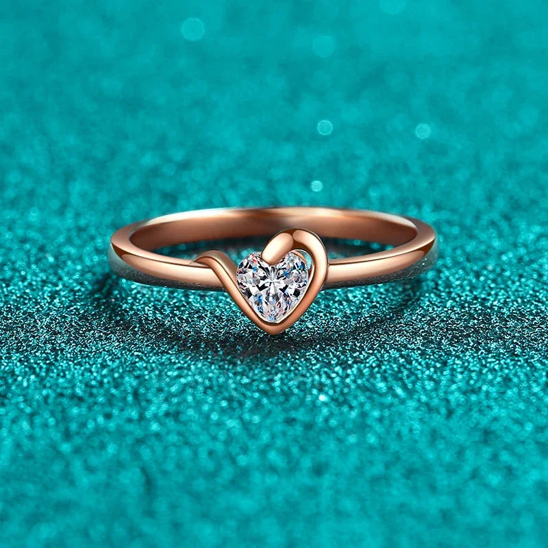 NeeTim Heart Cut Moissanite Eternity Ring 925 Sterling Silver with Champagne White Gold Plated Band Lab Diamond Rings For Women