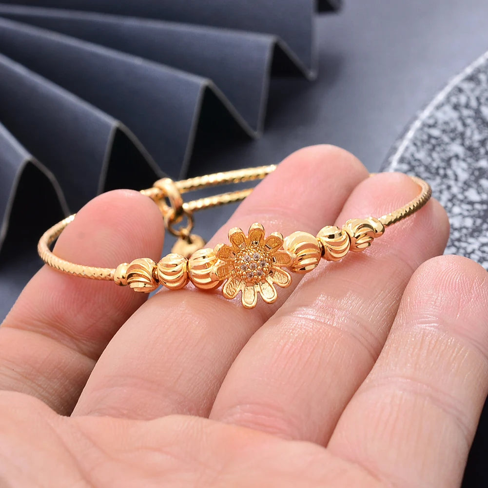 Dubai Maiden Gold Color zircon Bracelet Bangles Wedding Flower Jewelery Africa Bangles women Flower Bangles Bijoux femme