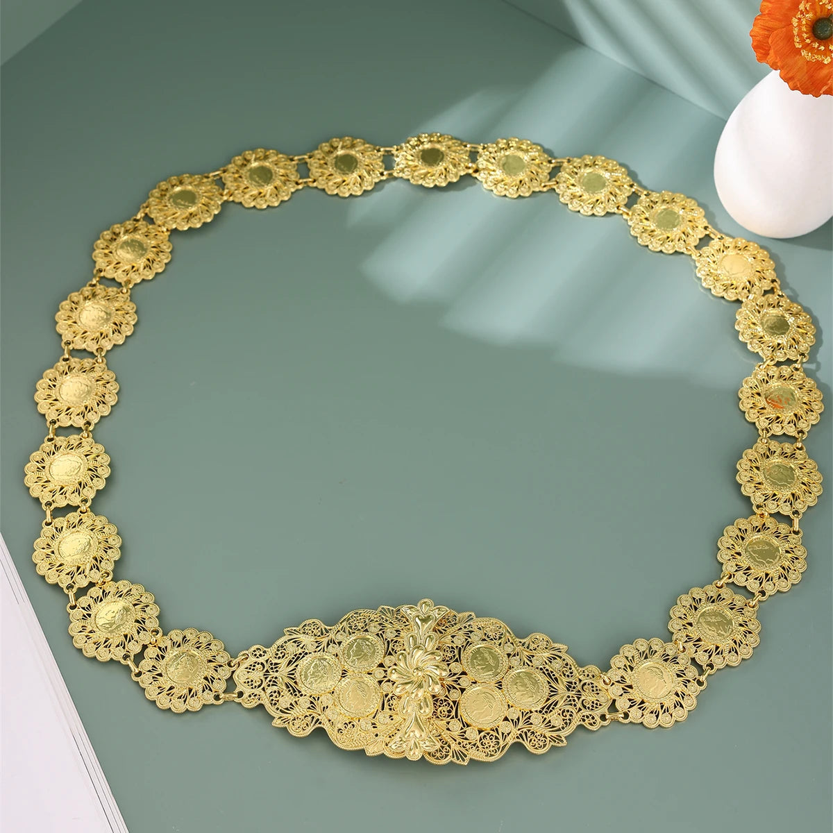 Algeria Bridal Waist Chain Gold Plated hollow Flower Link Chains for Women Luxury Arabic Wedding Jewelry Belts Body Jewelery