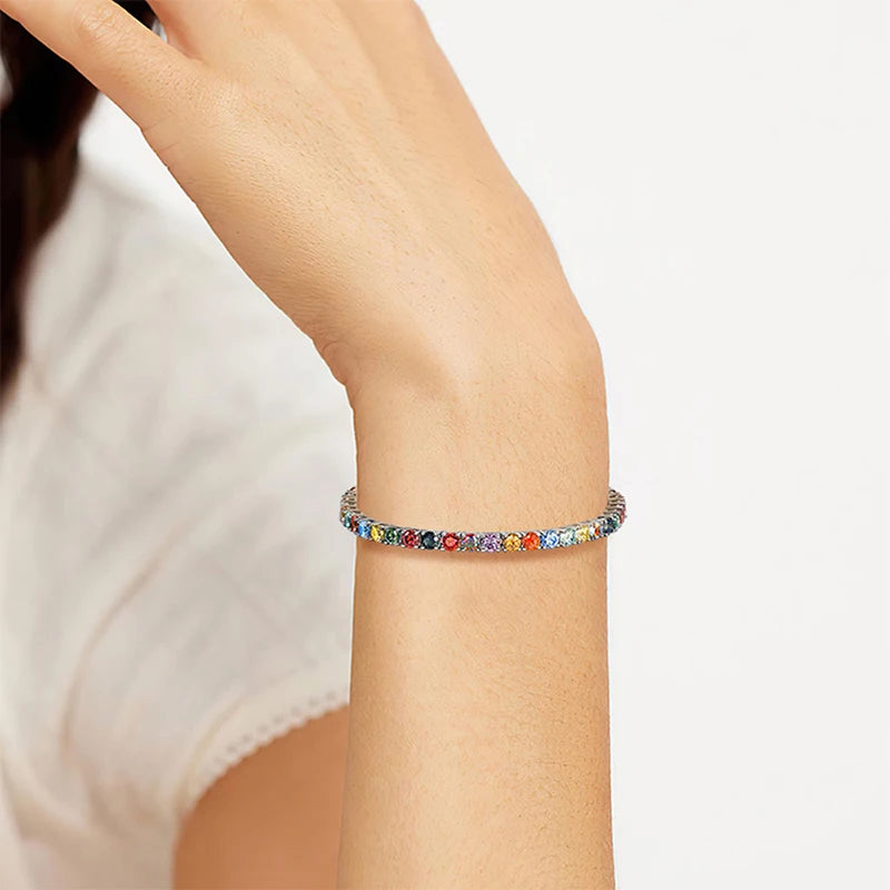Smyoue 3-6.5mm Colorful GRA Certified Moissanite Tennis Bracelets for Women Full Diamond 925 Sterling Silver Plated 18k Gold