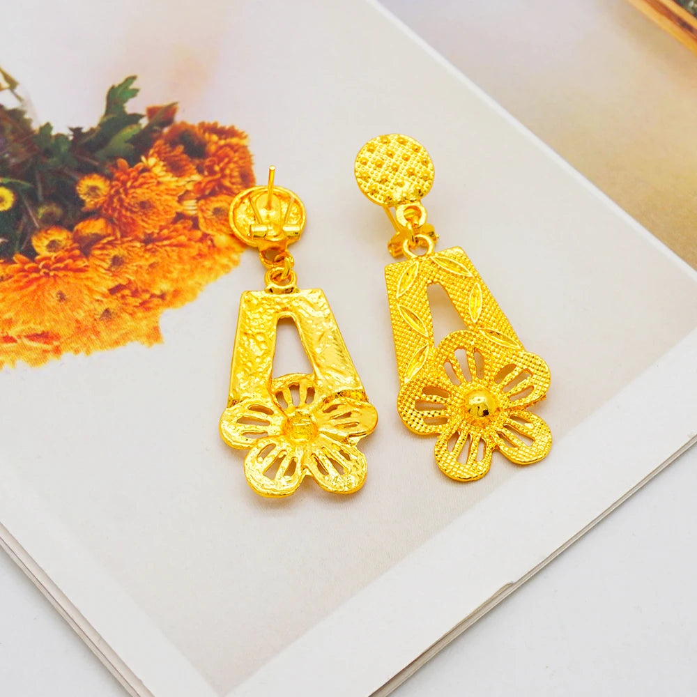New African Jewelry Set Big Necklace Dubai Ethiopian Gold Color Jewelery Earring Bracelet For Women Bridal Choker Wholesale