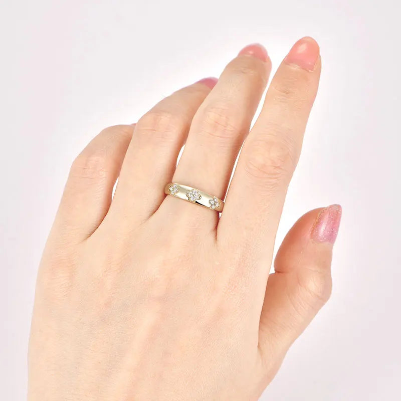 Lnngy 0.18CTTW Moissanite Chunky Ring For Women Anelli Argento 925 Sterling Silver Four-leaf Clover Rings Wedding Jewelry Gift