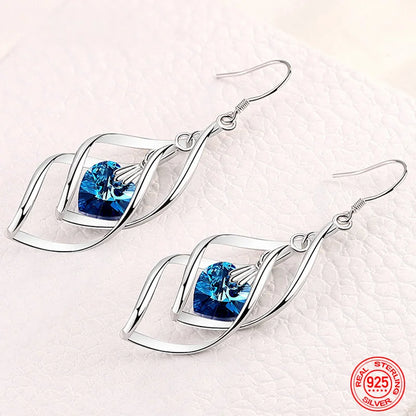JewelryTop New Arrival 925 Sterling Silver Crystal Long Dangle Earrings For Women Lady Charm Wedding Party Jewelry Gift Noble