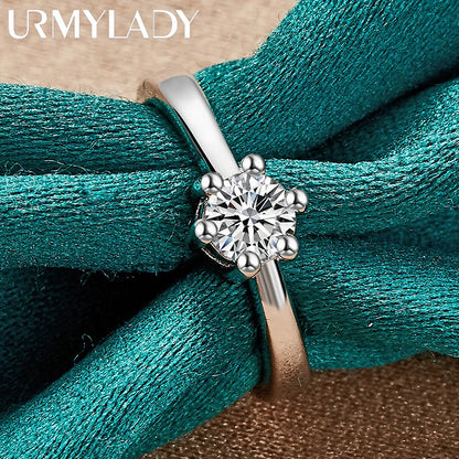 URMYLADY High Quality 925 Sterling Silver Fine Six Claw Crystal Rings For Women Couple Gifts Fashion Party Wedding Jewelry