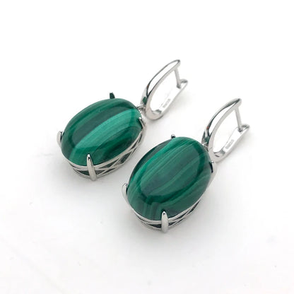 CSJ Big Stone Natural Larimar Earring Sterling 925 Silver Malachite Moonstone Amazonite Kyanite 13*18mm for Women Party Gift