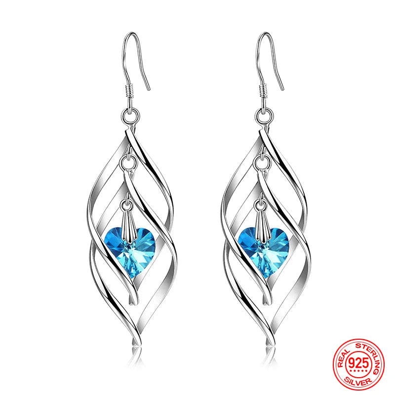JewelryTop New Arrival 925 Sterling Silver Crystal Long Dangle Earrings For Women Lady Charm Wedding Party Jewelry Gift Noble