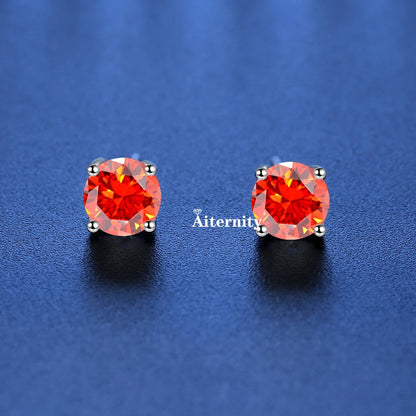 GRA Moissanite VVS1 Earrings Women 925 Sterling Silver Moissanita And Zircon Ear Studs Pink Yellow Red Orange Pass Diamond Test