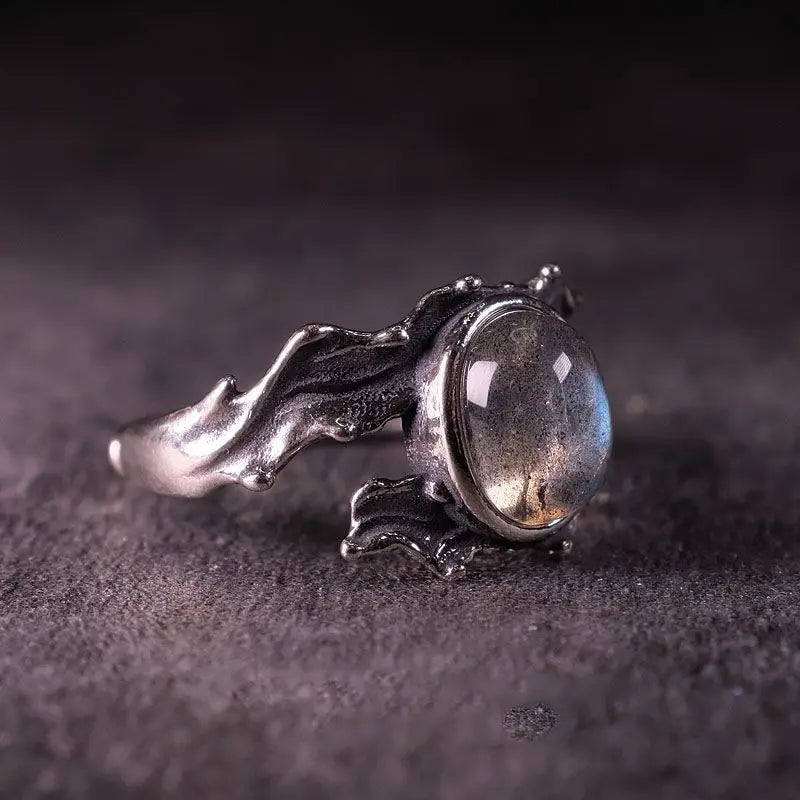 Hip Hop style 925 silver inlaid blue moonlight stone rings for women exquisite and fashion crystal ring wedding jewelry