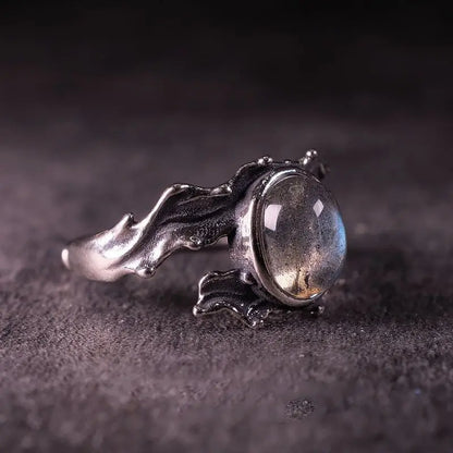 Hip Hop style 925 silver inlaid blue moonlight stone rings for women exquisite and fashion crystal ring wedding jewelry