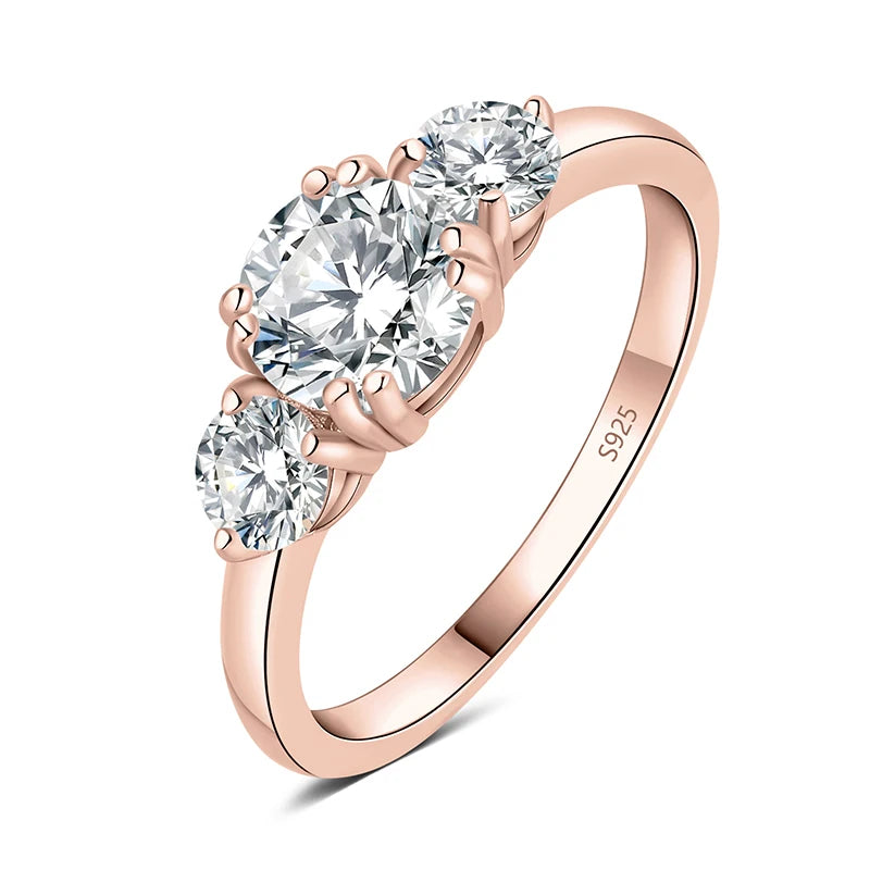 JewelryPalace Moissanite D Color 1.4ct 925 Sterling Silver 3 Stone Wedding Engagement Ring for Woman Yellow Rose Gold Plated