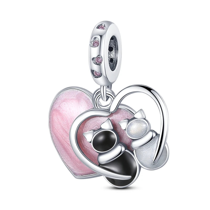 Silver Plated Cat Moon Star Earphone Dangle Charm Bead Pendant Fit Bangle Bracelet for Women Gift DIY Making