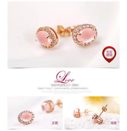 Luxury Pink Quartz 14k Rose Gold Stud Earrings for Women Romantic Elegant Female Fine Daily Jewelry Earrings Designer Jewelry