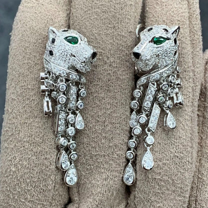 AYJEWELRY S925 Sterling Silver Panther Black Spot Leopard TearDrop Tassel Dangle Earrings Fine Luxury Designer Jewelry For Women