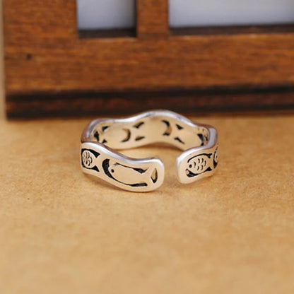 Buyee 925 Sterling Silver Ring Finger Cute Fish Simple Open Ring for Woman Man Fashion Animal Fine Jewelry Circle with Box