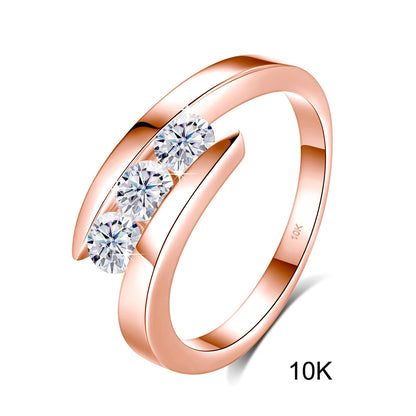 Kirin Palace 3 Stones Moissanite Ring For Women 18K 750 14K Gold D VVS Round Cut Solitaire Engagement Rings Female Fine Jewelery