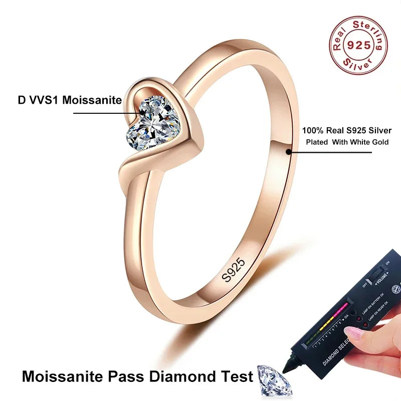 NeeTim Heart Cut Moissanite Eternity Ring 925 Sterling Silver with Champagne White Gold Plated Band Lab Diamond Rings For Women