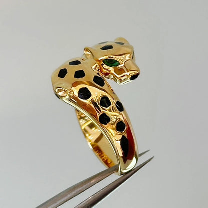 925 Sterling Silver Black Spots CZ Carbon Diamond Double Panther Leopard Open Rings Luxury Designer Jewelry for Men or Women