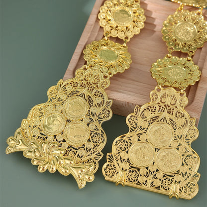 Algeria Bridal Waist Chain Gold Plated hollow Flower Link Chains for Women Luxury Arabic Wedding Jewelry Belts Body Jewelery