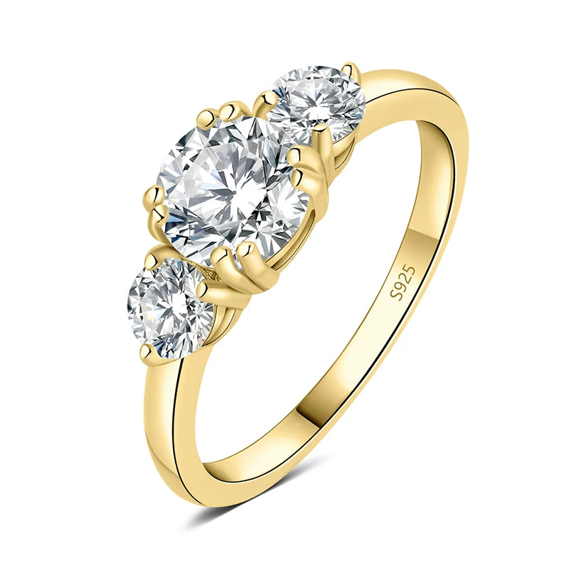 JewelryPalace Moissanite D Color 1.4ct 925 Sterling Silver 3 Stone Wedding Engagement Ring for Woman Yellow Rose Gold Plated