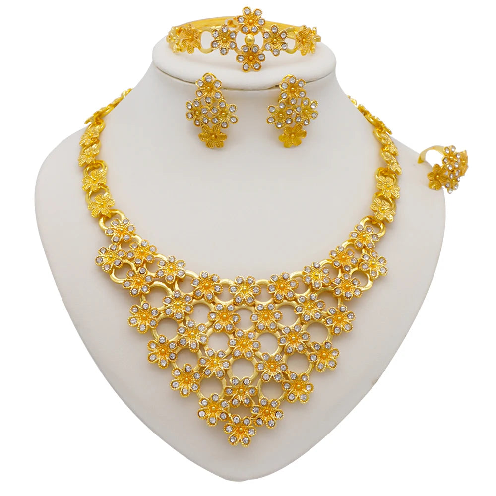 Dubai Gold Color Jewelry Sets African Indian wedding Bridal Wife gifts Necklace Bracelet Earrings ring Jewelery for Women 2022
