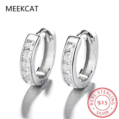Princess Cut Total 0.8ct Moissanite Hoop Earrings for Women Half Square Lab Diamond Earring S925 Silver Plated White Gold