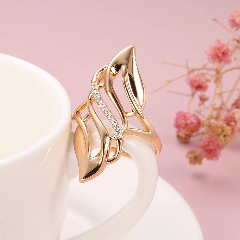 Kinel 2021 Trendy 585 Rose Gold Ring Bride Wedding Ethnic Jewelry Luxury Natural Zircon Rings for Women Fashion Fine Jewelry