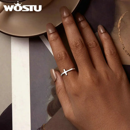 WOSTU Original 925 Sterling Silver Cross Ring Oxidized Silver for Women Fine Jewelry Party Wedding Engagement Ring Gift FIR979