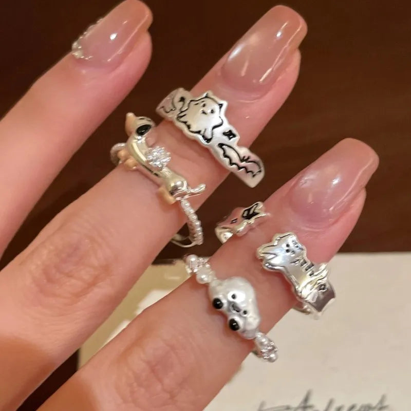 925 Sterling Silver Zircon Dog Ring For Women Animal Matte Irregular Cloud Halloween Creativity Jewelry Gift Dropship