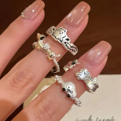 925 Sterling Silver Zircon Dog Ring For Women Animal Matte Irregular Cloud Halloween Creativity Jewelry Gift Dropship