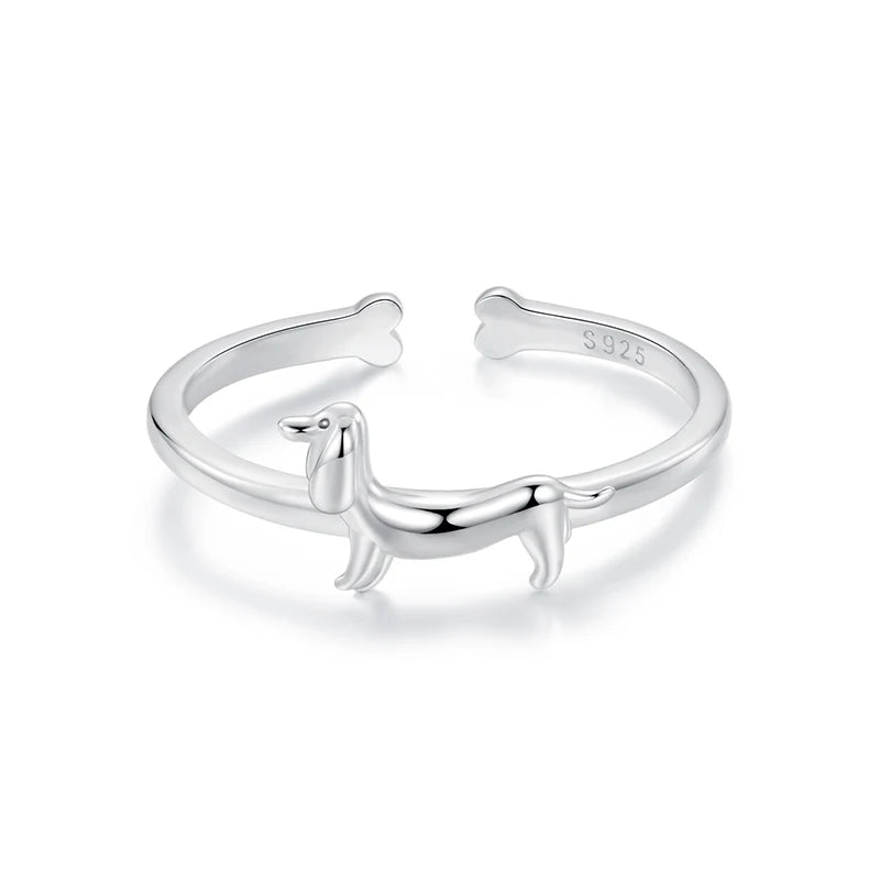 Bamoer Genuine 925 Sterling Silver Cute Cat And Dog Adjustable Ring For Women S925 Open Animal Ring Fine Jewelry Accessories