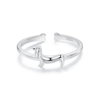 Bamoer Genuine 925 Sterling Silver Cute Cat And Dog Adjustable Ring For Women S925 Open Animal Ring Fine Jewelry Accessories