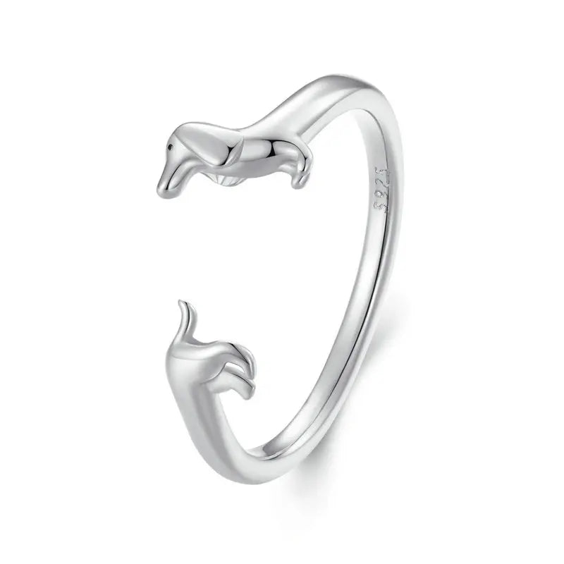 Bamoer Genuine 925 Sterling Silver Cute Cat And Dog Adjustable Ring For Women S925 Open Animal Ring Fine Jewelry Accessories