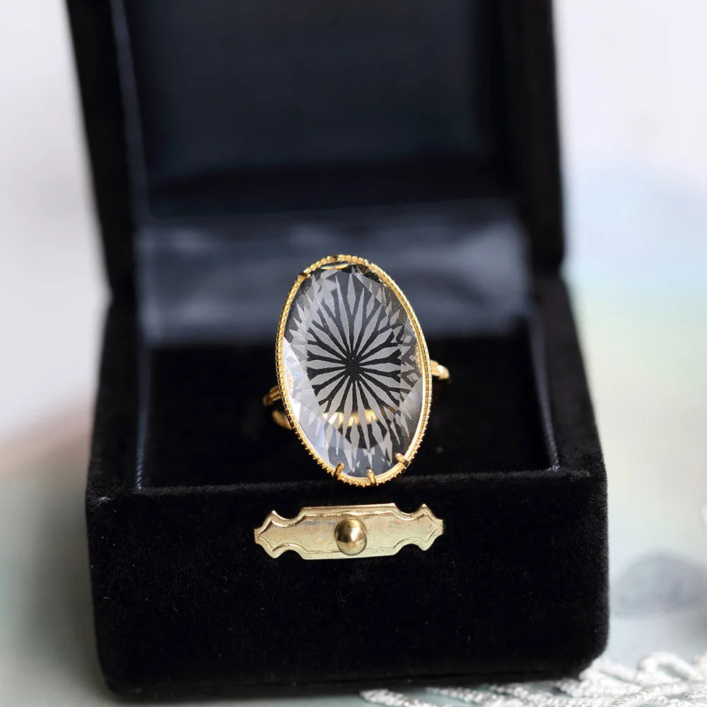 LAMOON 925 Silver Ring For Women Luxury Vintage Palace Snowflake Natural White Crystal 14K Gold Plated Fine Jewelry LMRI154