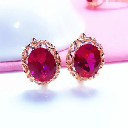 New 585 purple gold inlaid ruby earrings for women hollow design 14K rose gold classic luxury engagement jewelry for girlfriend