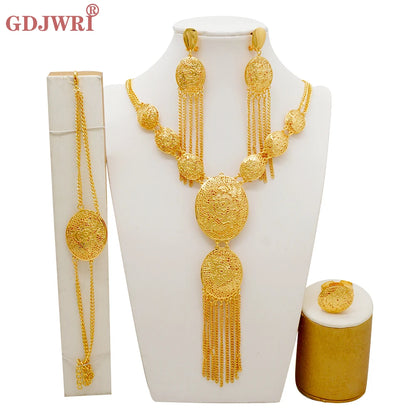 Dubai Jewelry Sets Gold Color Necklace & Earring Set For Women African France Wedding Party Jewelery Ethiopia Bridal Gifts