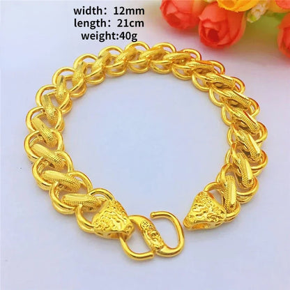 Pure Gold Color Fried Dough Twist Bracelet for Men Gold Color Bracelet Bangle Wedding Birthday Party Fine Jewelry Gifts