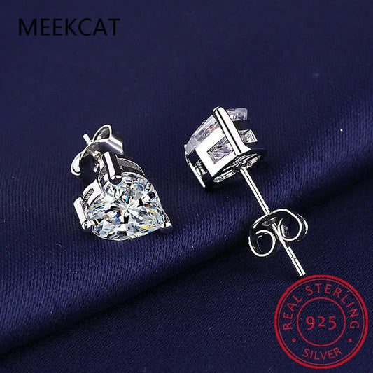 Heart Moissanite Earrings D Color VVS1 Lab Diamond Platinum Plated Sterling Silver Moissanite Stud Earring Women Fine Jewelry
