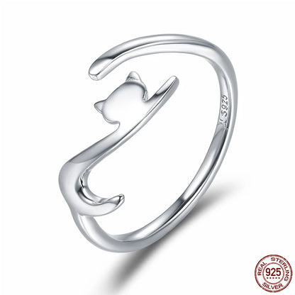 Bamoer Genuine 925 Sterling Silver Cute Cat And Dog Adjustable Ring For Women S925 Open Animal Ring Fine Jewelry Accessories