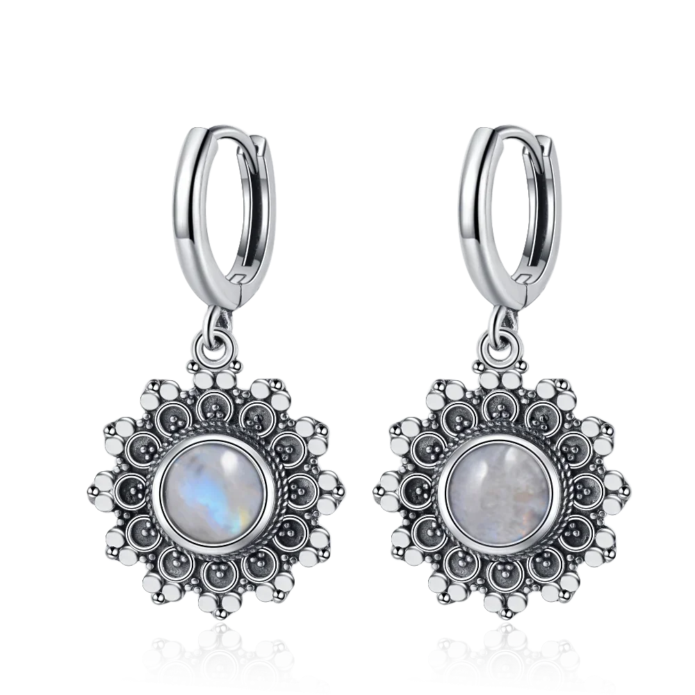S925 Silver Snowflake Natural Kyanite Earrings for Women Round 6MM Blue Stone Vintage Jewelry Party Anniversary Gifts